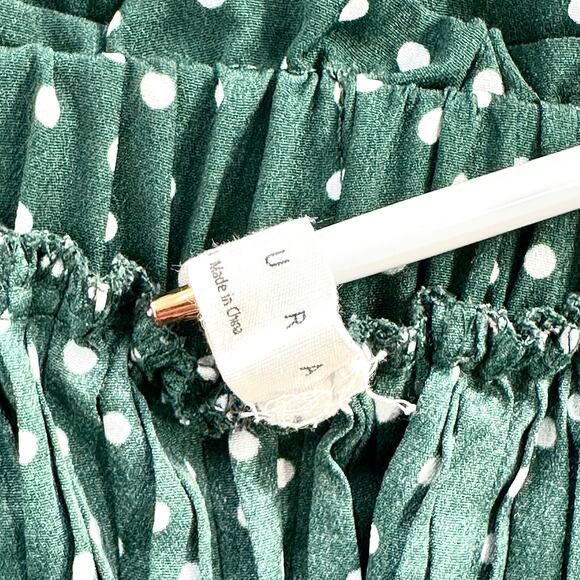EXLURA Green White Polka Dot Maxi Skirt Medium Smocked Waist Flowy Boho Style - Picture 6 of 11
